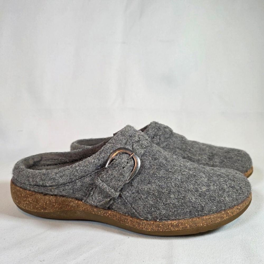 AETREX Libby Wool Gray Women 10 Clog Mules Buckle Orthotic DM226 Gorpcore